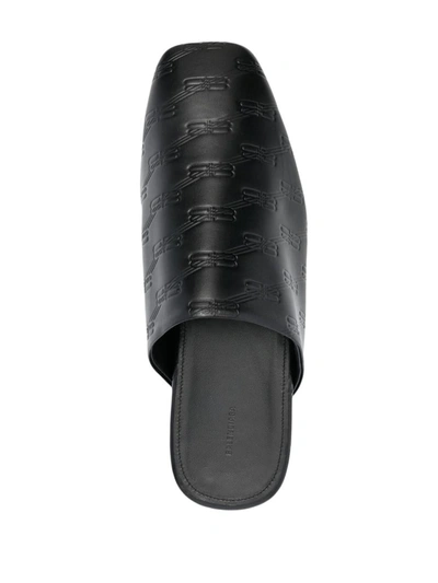 Shop Balenciaga Cosy Bb Leather Slippers In Black