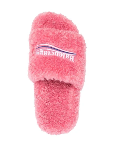 Shop Balenciaga Furry Slides In Pink