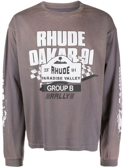 Shop Rhude Dakar 91 Ls T-shirt Clothing In Grey