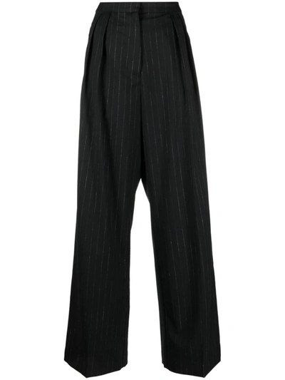 Shop Rohe Róhe Wide Leg Pinstripe Trousers Clothing In Black