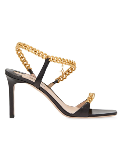 Shop Tom Ford Women's Zenith 85mm Gourmette Chain & Leather Slingback Sandals In Black
