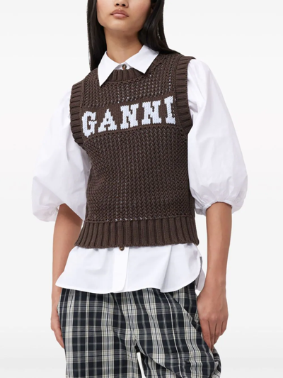 Shop Ganni Gilet Con Logo In Brown