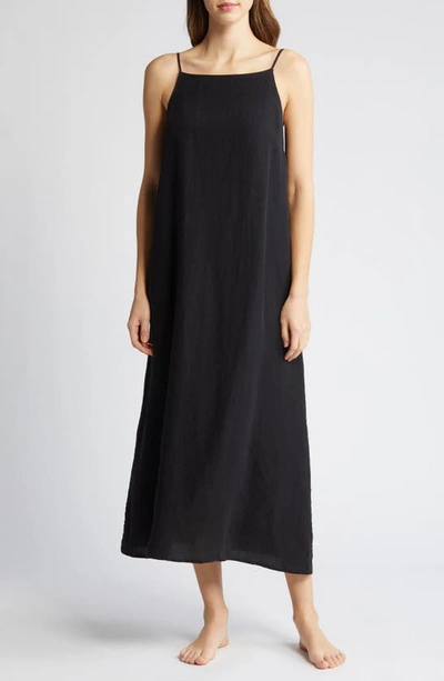 Shop Desmond & Dempsey Print Square Neck Linen Nightgown In Black