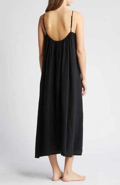 Shop Desmond & Dempsey Print Square Neck Linen Nightgown In Black