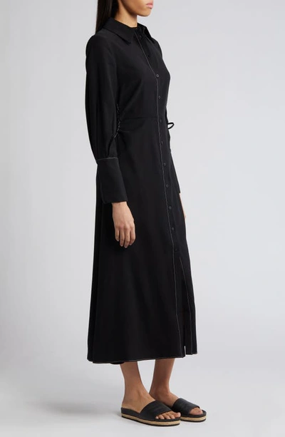 Shop Topshop Ruched Side Long Sleeve Midi Shirtdress In Black