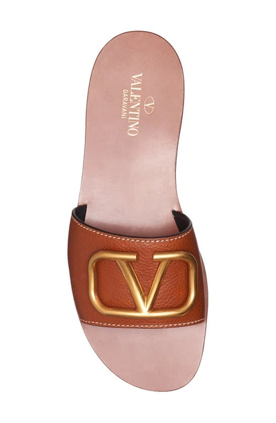 Shop Valentino Vlogo Slide Sandal In Cuoio