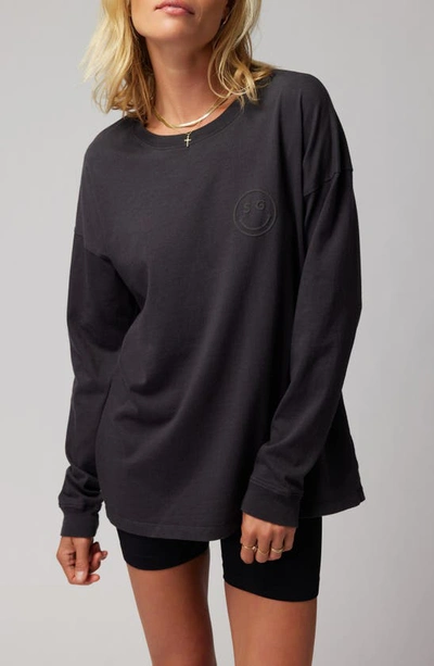 Shop Spiritual Gangster Smiley Denver Long Sleeve Cotton Graphic T-shirt In Vintage Black