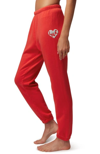 Shop Spiritual Gangster Heart Luna Cotton & Modal Sweatpants In Ruby Red