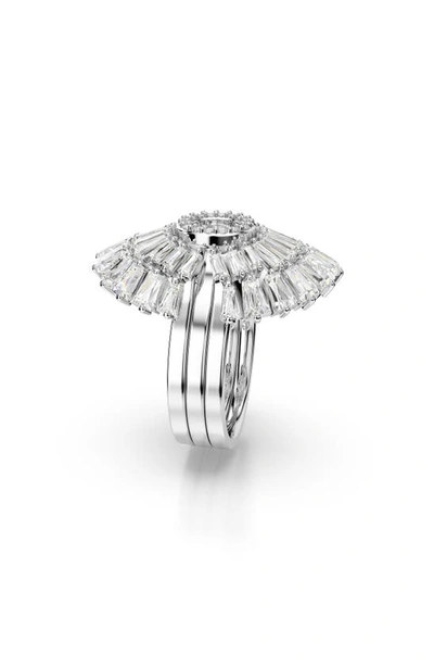 Swarovski Set Of 3 Idyllia Cubic Zirconia Cocktail Rings In Silver