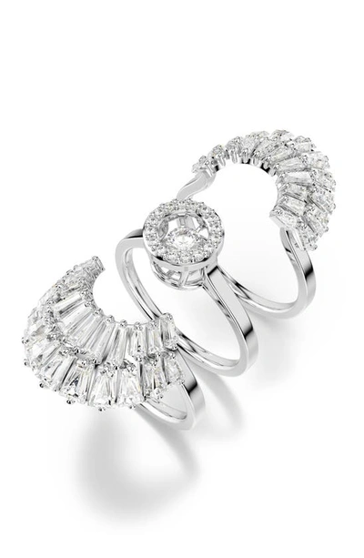Swarovski Set Of 3 Idyllia Cubic Zirconia Cocktail Rings In Silver