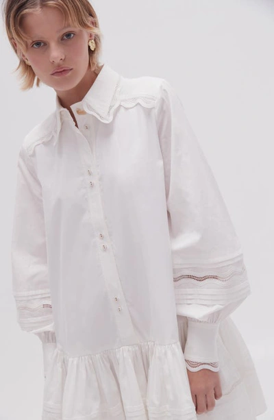 Shop Aje Reva Wave Trim Long Sleeve Mini Shirtdress In Ivory