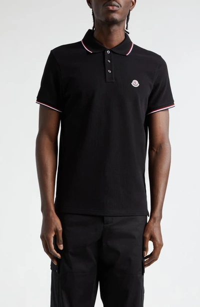 Moncler Cotton Polo Shirt With Logo In Black