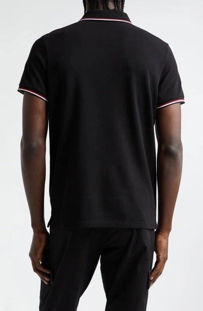 Shop Moncler Tipped Cotton Piqué Polo In Black