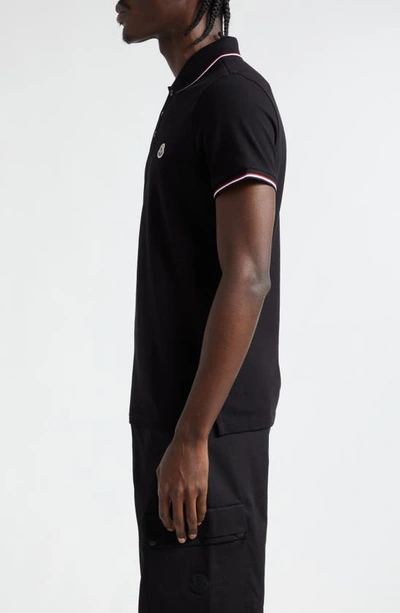 Shop Moncler Tipped Cotton Piqué Polo In Black