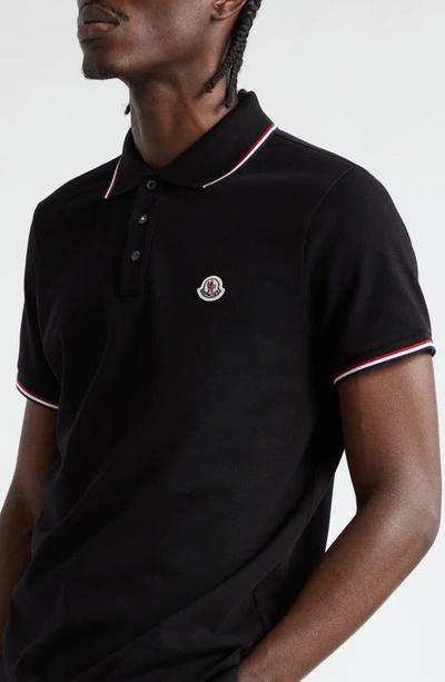 Shop Moncler Tipped Cotton Piqué Polo In Black