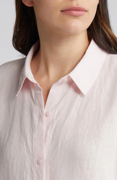 Shop Eileen Fisher Classic Long Sleeve Organic Linen Button-up Shirt In Crystal Pink