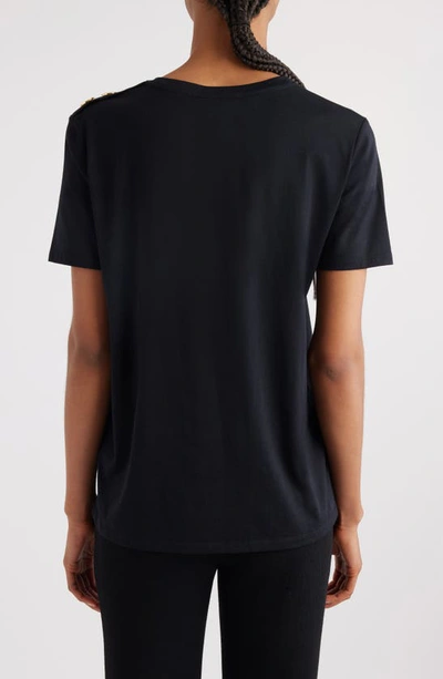 Shop Balmain Button Shoulder Cotton Logo Graphic T-shirt In Eab Black/ White