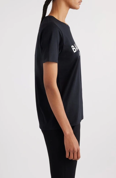 Balmain Black Crewneck T-shirt With Logo Print And Golden Buttons In Jersey Woman In Eab Black/ White