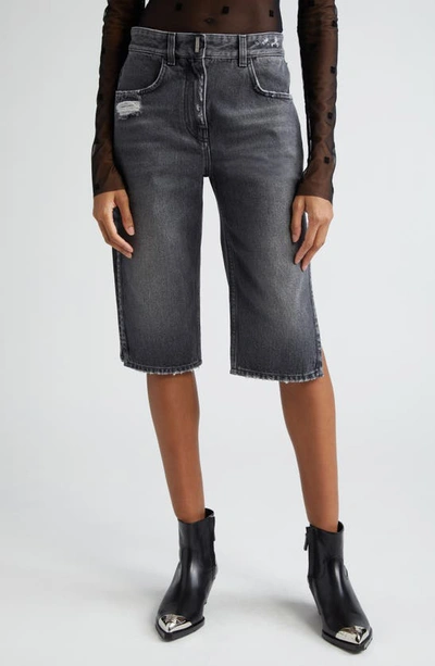 Shop Givenchy Distressed Denim Bermuda Shorts In Black