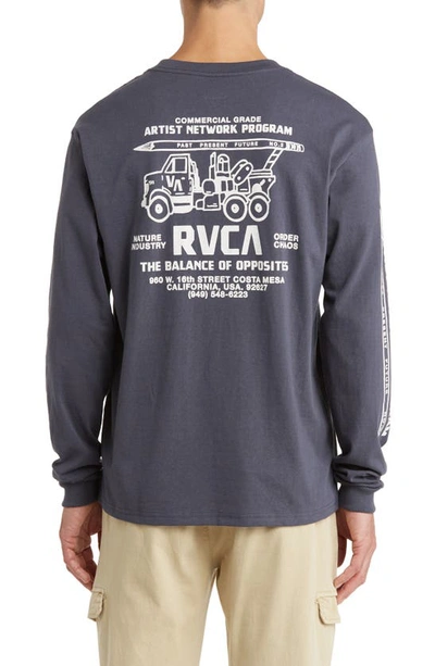 Shop Rvca Commerical Grade Long Sleeve Cotton Graphic T-shirt In Garage Blue
