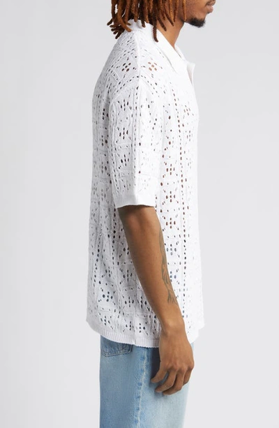 Shop Topman Pointelle Johnny Collar Polo Sweater In White