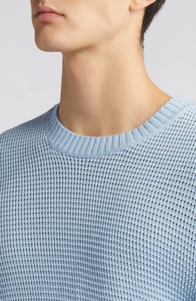 Shop Frame Textured Wool Blend Crewneck Sweater In Light Blue