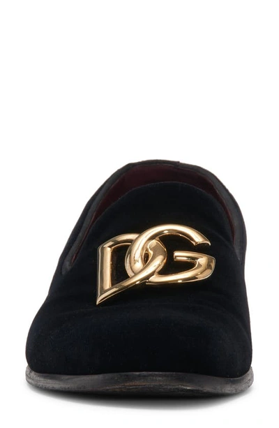 Dolce & Gabbana Black Velvet Cotton Logo Loafers Dress Shoes In 80999 Black