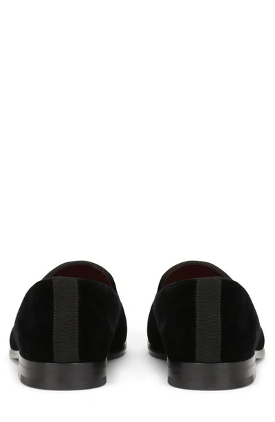 Dolce & Gabbana Black Velvet Cotton Logo Loafers Dress Shoes In 80999 Black
