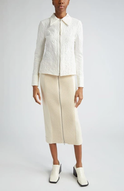 Shop Jil Sander Front Zip Knit Cotton Rib Skirt In Chalk