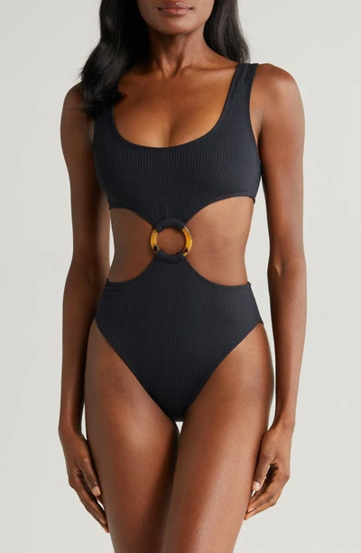 Shop Montce Ky Rib Cutout One-piece Swimsuit In Black Rib