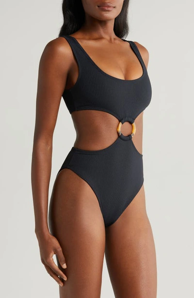 Shop Montce Ky Rib Cutout One-piece Swimsuit In Black Rib