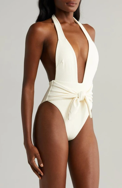 Montce Tropez Rib Tie Waist One-piece Swimsuit In Cream Rib