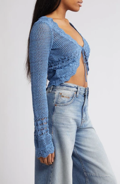 Shop Bdg Urban Outfitters Open Stitch Tie Front Crop Cardigan In Acid Blue