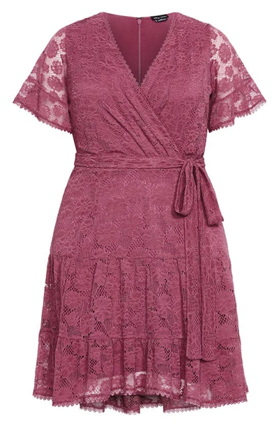 Shop City Chic Garden Kisses Lace Faux Wrap Dress In Roseberry