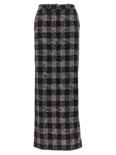 Shop Alessandra Rich Check Wool Long Skirt Skirts Multicolor