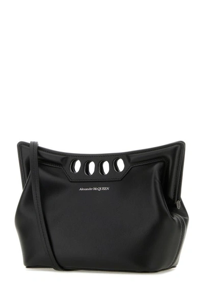 Shop Alexander Mcqueen Woman Black Leather Mini Peak Crossbody Bag
