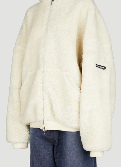 Shop Balenciaga Women Outerwear Zip-up Hooded Sweatshirt In Cream