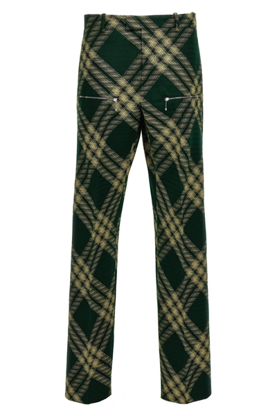 Shop Burberry Men Check Wool Pants In Green