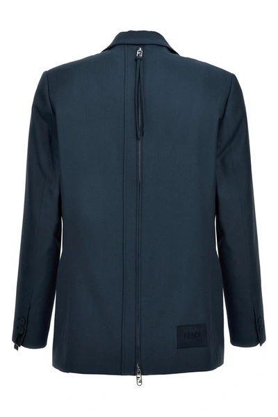 Shop Fendi Men ' O'lock' Single Breast Blazer Jacket In Blue