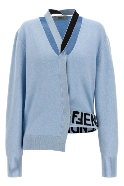 Shop Fendi Women ' Mirror' Cardigan In Blue