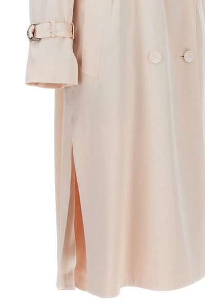 Shop Fendi Women Double-breasted Silk Trench Coat In Cream