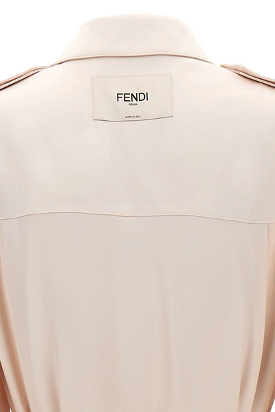 Shop Fendi Women Double-breasted Silk Trench Coat In Cream