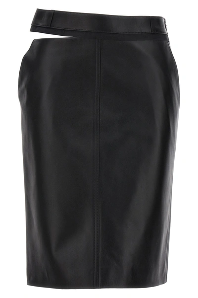 Shop Fendi Women Leather Midi Skirt In Black