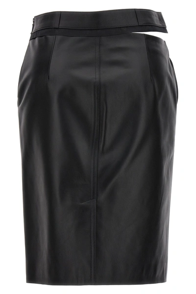 Shop Fendi Women Leather Midi Skirt In Black