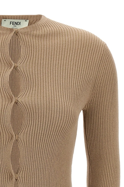 Shop Fendi Women Ribbed Cardigan In Cream