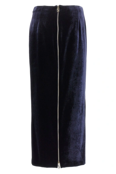 Shop Fendi Women Velvet Long Skirt In Blue