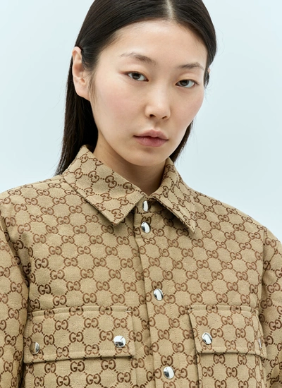 Shop Gucci Women Gg Canvas Overshirt In Brown