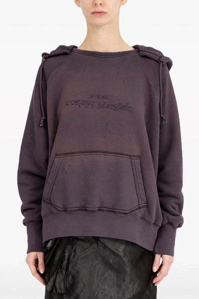 Maison Margiela Reverse-logo Cotton Hoodie In Purple