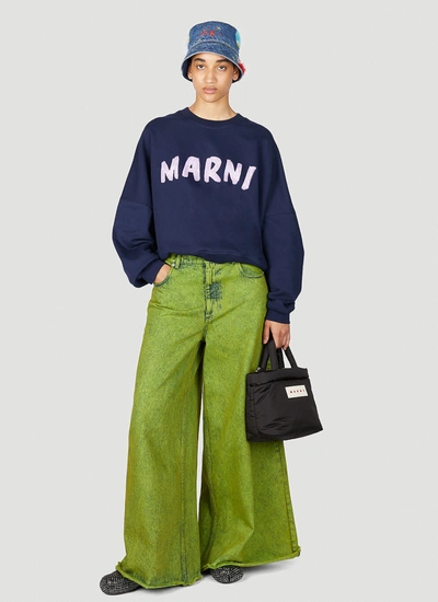Shop Marni Women Logo Print Sweatshirt In Blue