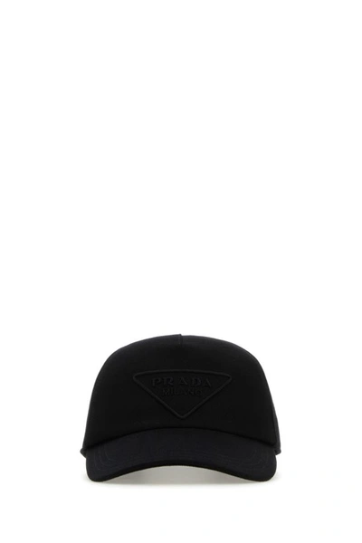 Shop Prada Man Black Cotton Baseball Cap